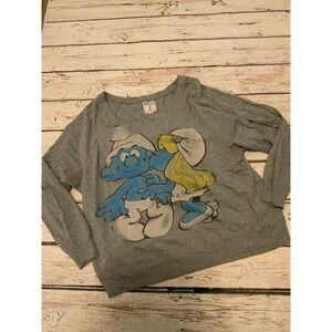 The Smurfs Graphic Sweatshirt Womens 3X Gray Smurfette Kissing Pullover Vintage